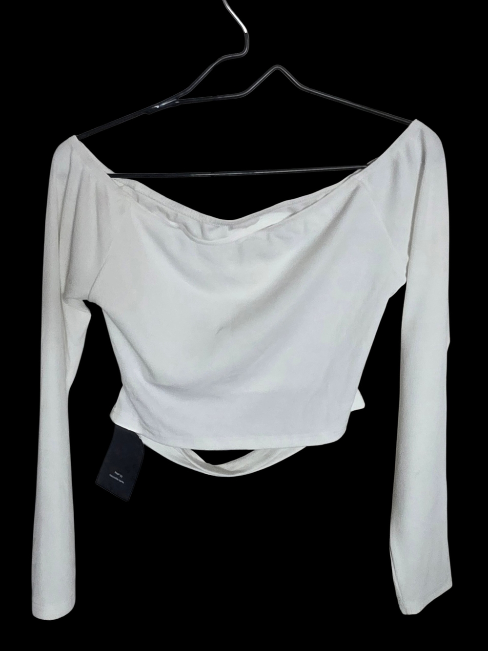 SHEIN White Off-Shoulder Long Sleeve Crop Top with Wrap Detail